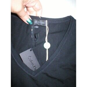 New Mens NWT Designer Calvin Klein Collection Stretch Shirt M Black LS V Neck T
